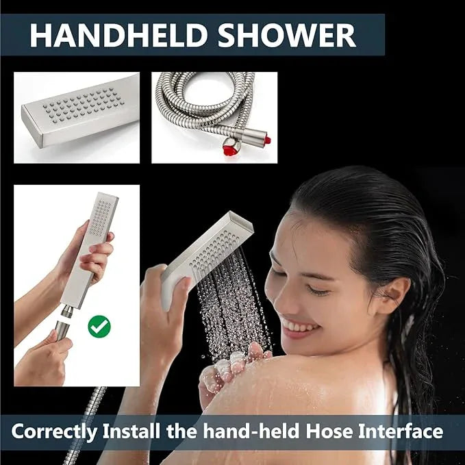 Aolemi Shower Faucet Set Rain Shower System with Handheld Spray Bathroom Shower Combo Rough-in Valve and Shower Trim Kit Included Brushed Nickel 8 Inch Wall Mount Shower Head - ModernBath