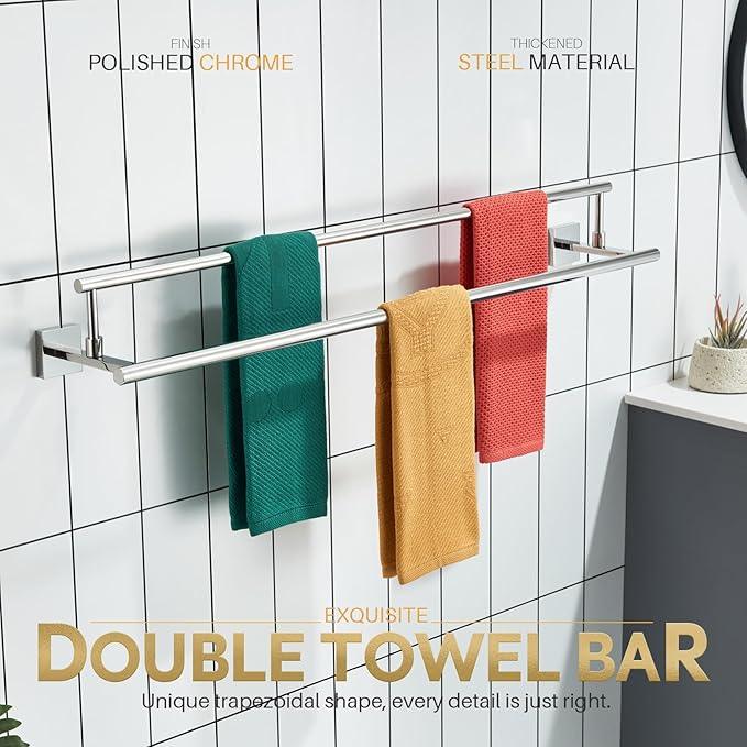 KOKOSIRI Towel Holder Polished Chrome 36 Inch Bathroom Double Bath Towel Bars Kitchen Rack Wall Mounted Stainless Steel B5009CH-L36 - ModernBath
