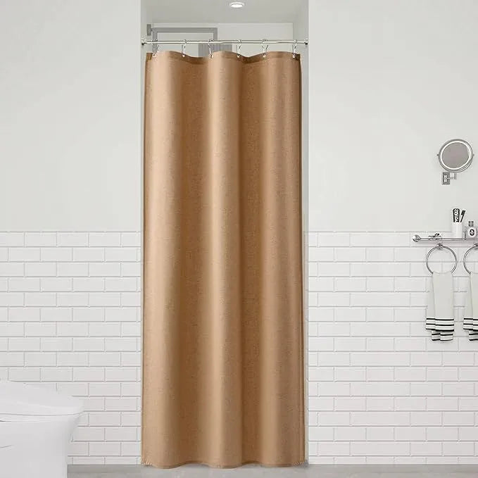 Naturoom Camel 36 Inch Shower Curtain - Stall Narrow Half Linen Ultra Thick Fabric Shower Curtain Set with Hooks, Boho Farmhouse Rustic RV Camper Bath Curtains for Bathroom, 36x72 - ModernBath