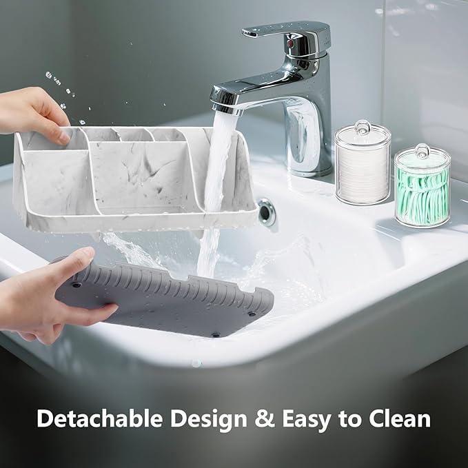 GFWARE Bathroom Toothbrush Holder Set with 2 Pack Qtip Holder Dispenser - Detachable 7 Slots Bathroom Accessory Set, Kids Marble Bathroom Sink Counter Set, Bathroom Essentials Decor, Grey - ModernBath