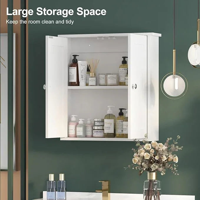 22x23 Bathroom Wall Cabinet,Medicine Cabinet for Bathroom Cabinet Wall Mounted,Over The Toilet Storage Cabinet with 2 Door,Surface Mount Medicine Cabinet for Laundry Room/Restroom,White - ModernBath