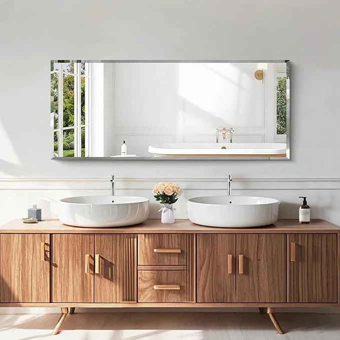 KOCUUY Beveled Mirror, 20x48 Inch Frameless Bathroom Mirror for Over Sink, Upgraded Shatterproof Beveled Unframed Design Mirror for Bathroom, Bedroom, Hang Horizontal/Vertical - ModernBath