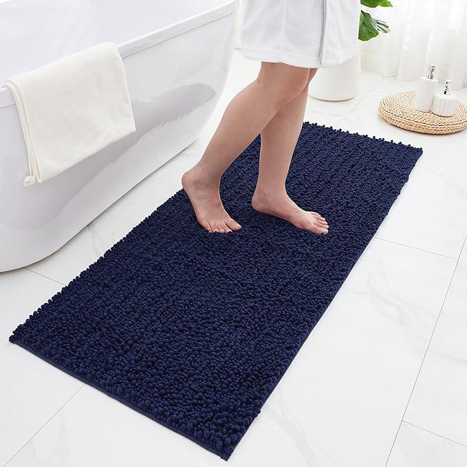 ILANGO Bathroom Rugs Navy Blue 44x24,Extra Soft Absorbent Chenille Bath Rugs,Thick Non-Slip Shaggy Bath Mat,Machine Washable Quick Dry Bath Mats for Bathroom Floor, Tub, Shower Accessories - ModernBath