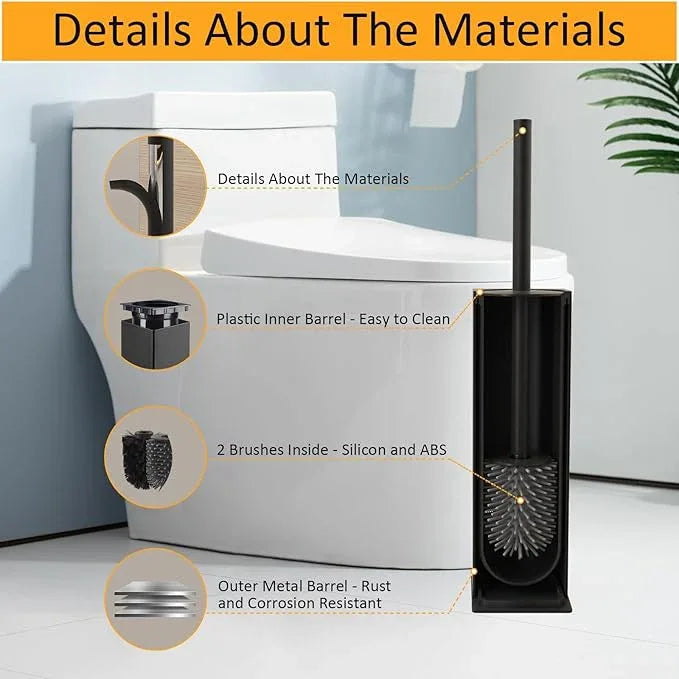 BGL Toilet Brush and Holder Set 2 Packs Aluminium Free Standing, Bathroom Storage and Organization Toilet Bowl Cleaner Brush and Holder, Square Design Sturdy and Space Saving - ModernBath