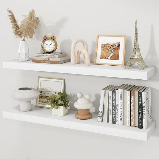 Floating Shelves for Wall, Wall Mounted Rustic Wood Shelves for Bathroom, Bedroom, Living Room, Kitchen, Hanging Shelf for Books/Storage/Room Decor (White 40") - ModernBath