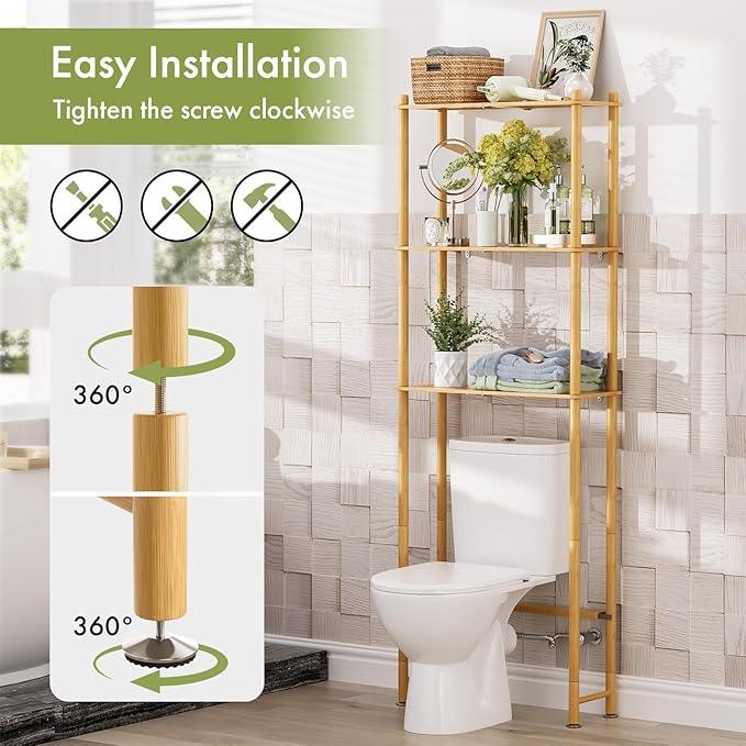 AmazerBath Over The Toilet Storage Shelf Bamboo, 3-Tier Over Toilet Organizer Rack, Freestanding Above Toilet Shelf for Bathroom, Laundry, Space Saver, Natural Color - ModernBath