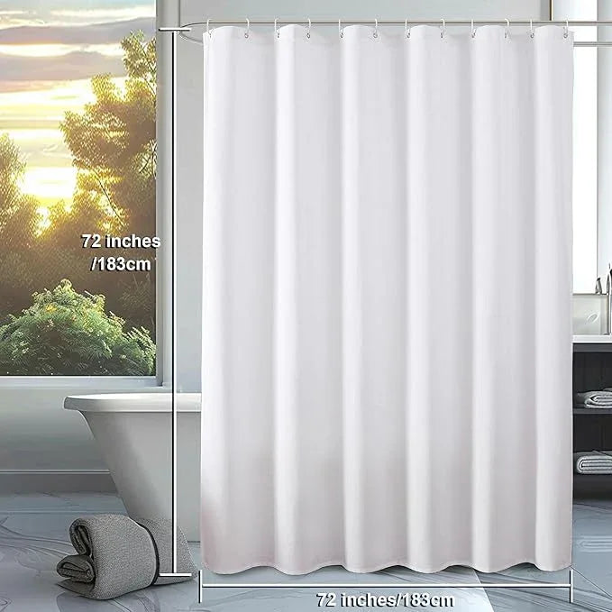 OVZME Zora White Shower Curtain, Fabric Shower Curtain for Bathroom - Soft Cloth Hotel Spa Quality, Water Repellent Bath Decor, Washable Shower Curtain Set with 12 Hooks, Grommets Top, 72Wx72L - ModernBath