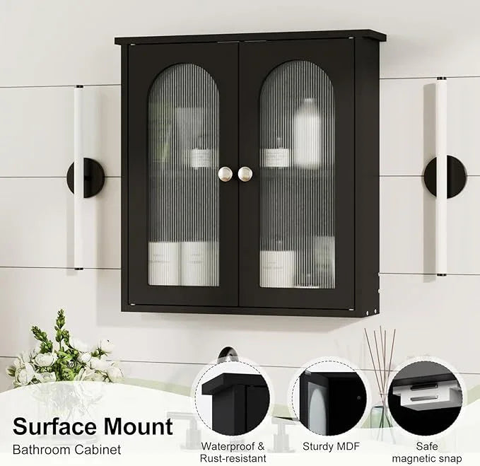 Black Bathroom Wall Cabinet,Bathroom Cabinet Wall Mounted with Arched,Medicine Cabinets Over Toilet,Surface Mount Medicine Cabinet for Laundry Room,Kitchen,Storage Cabinet 22x23 - ModernBath