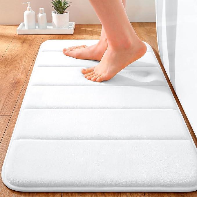 OLANLY Memory Foam Bath Mat 24x16, Super Soft Absorbent Bathroom Rugs, Quick Dry, Machine Washable Shower Floor Rugs, Bathmat Carpet, Bathroom Home Decor Accessories, White - ModernBath