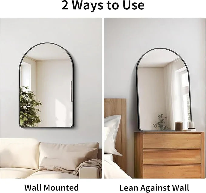 FORBATH Arched Bathroom Mirror 20x28 Inch, Bathroom Mirror Wall Mounted Modern Black Aluminum Alloy Frame Decor Dresser Mirror for Bedroom Living Room Entryway, Hanging or Leaning Against Wall - ModernBath