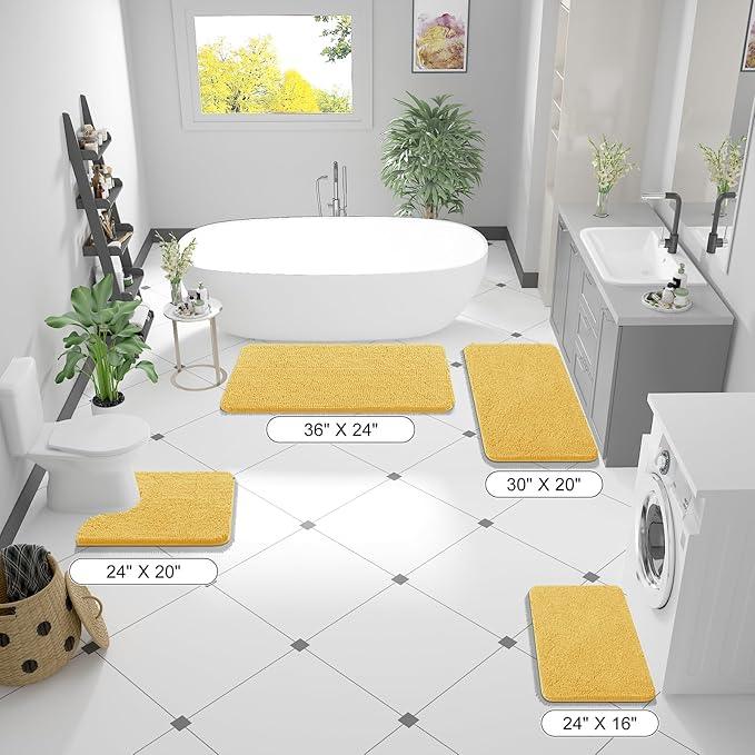 OLANLY Bathroom Rugs 59x24, Extra Soft Absorbent Chenille Bath Rugs, Rubber Backing Quick Dry, Machine Washable Bath Mats for Bathroom Floor, Tub and Shower, Home Decor Accessories, Yellow - ModernBath