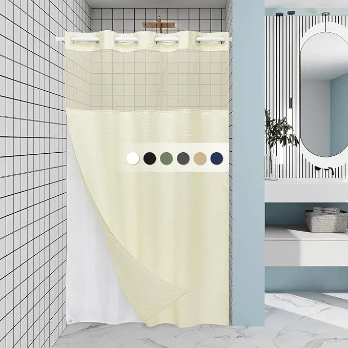 EUTXL Ivory Stall Hotel Shower Curtain with Detachable Liner - 230GSM Waffle Textured,Hotel Grade,Spa Like Bath Curtain,54W x 80H - ModernBath