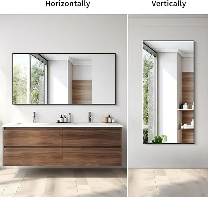 COFENY Black Bathroom Mirror for Wall, 60x30 Inch Rectangle Mirrors with Metal Frame, Modern Vanity Wall Mirror Decor for Bathroom Living Room, Entryway Hangs Horizontal or Vertical - ModernBath