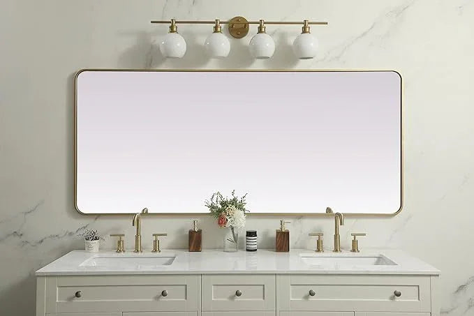 ARS Concepts Aura, Soft Corner Metal Rectangle Mirror 32X72 Inch in, Modern, Brass - ModernBath