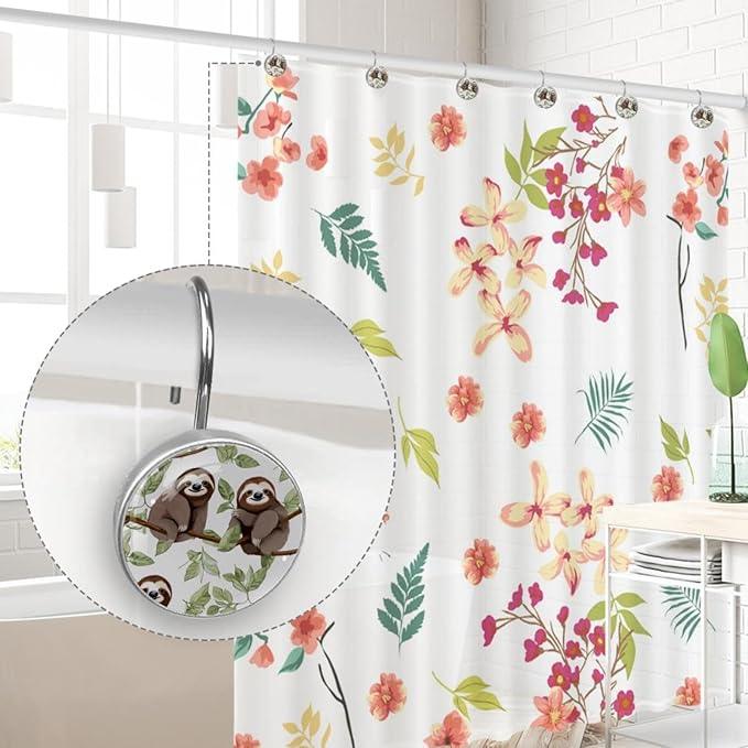 FVQL 12PCS Shower Curtain Hooks Rings for Bathroom Decorative, Animal Sloth Cartoon - ModernBath