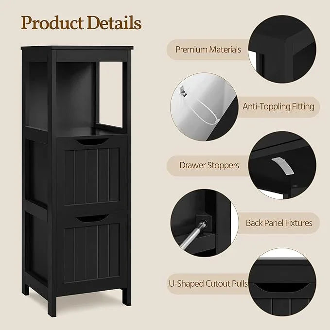 Yaheetech Bathroom Storage Cabinet, Small Floor Cabinet with 2 Removable Drawers, Slim Storage Organizer Rack Stand for Bathroom/Kitchen/Corner/Small Space,Black - ModernBath
