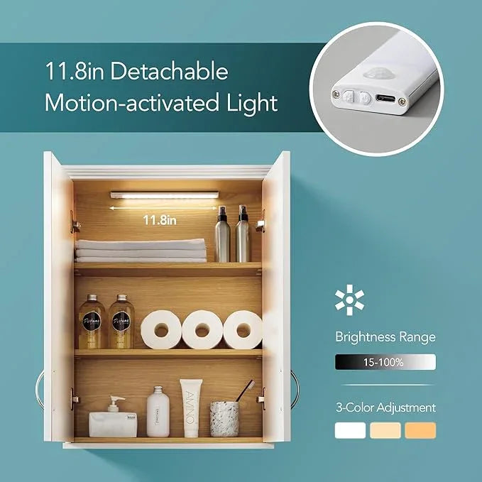Medicine Cabinet -Bathroom Cabinet Wall Mount with DIY Lighting Unique Top and Dual-Tone Design, Over The Toilet Saver Storage Cabinets - ModernBath