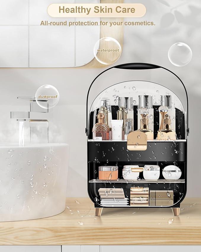 Makeup Organizer Countertop, Skincare Holder Bathroom Counter Organizer, Storage Box Cosmetic Display Cases, Teen Girl Gifts Make up Organizers for Vanity, Dresser (Black) - ModernBath