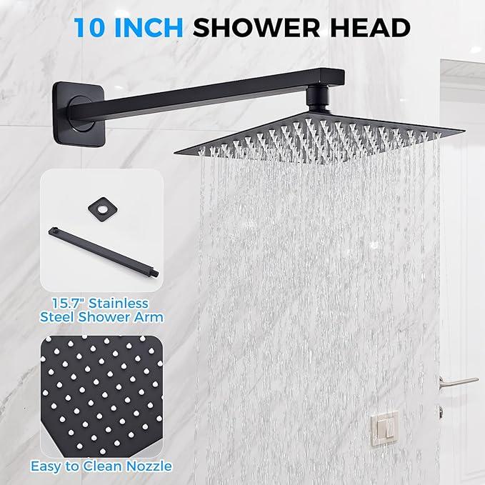 10" Matte Black Rainfall Shower Faucet Set with Rain Shower Head & Handle Set, Wall-Mounted Shower System, Full Metal Trim, Includes Shower Valve Complete Shower Kit - ModernBath