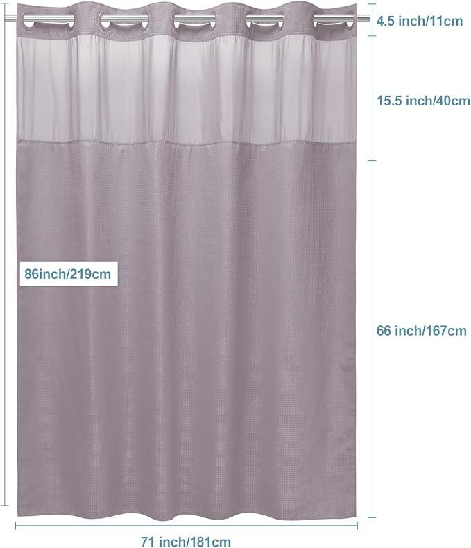 EUTXL Lavender Long No Hook Shower Curtain with Snap in Liner,230GSM Waffle Weave Shower Curtains for Bathroom,71W x 86H - ModernBath