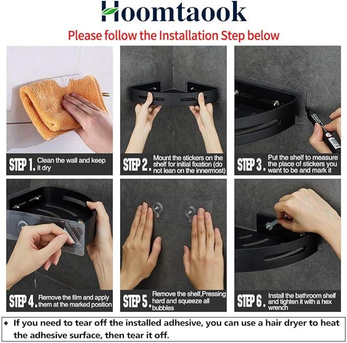 Hoomtaook Adhesive Corner Shelf Bathroom Shower Caddy Organizer for Kitchen Toilet No Drilling 2-Tier Bathroom Corner Shelves Shower Caddies - ModernBath