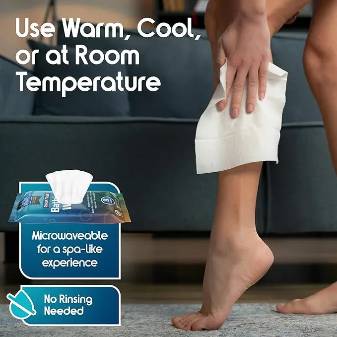 Body Wipes for adults bathing no rinse | Adult Wash Cloths Extra Large, Bathing Wipes for Incontinence, 8"x 8" In (192 count Bulk Pack) | By Inspire - ModernBath