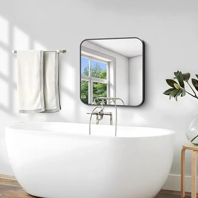 CIVENO Black Bathroom Mirror, 18 x 18 inch Square Mirrors for Wall, Metal Frame Rounded Corner Vanity Mirror for Over Sinks Modern Bedroom Living Room Horizontal Or Vertical Mounting - ModernBath