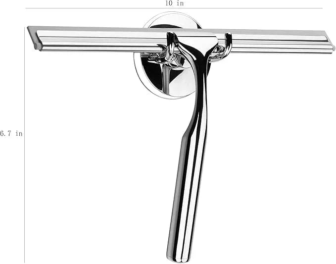 Ettori Shower Squeegee Clear Glass Wall Cleaner Stainless Steel with Suction Storage Hook -10'', Chrome - ModernBath