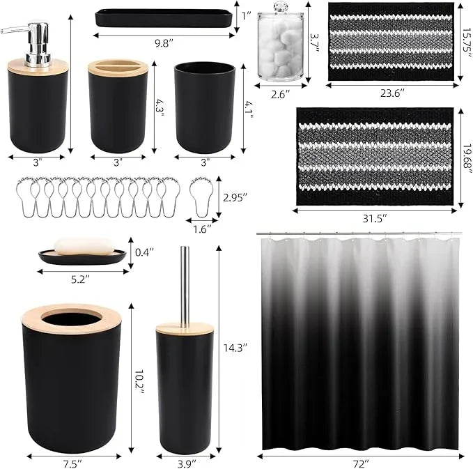 SLDIYWOW Black Bathroom Accessories Set, Bathroom Sets with Shower Curtain and Rugs for Home Decor/Housewarming - ModernBath