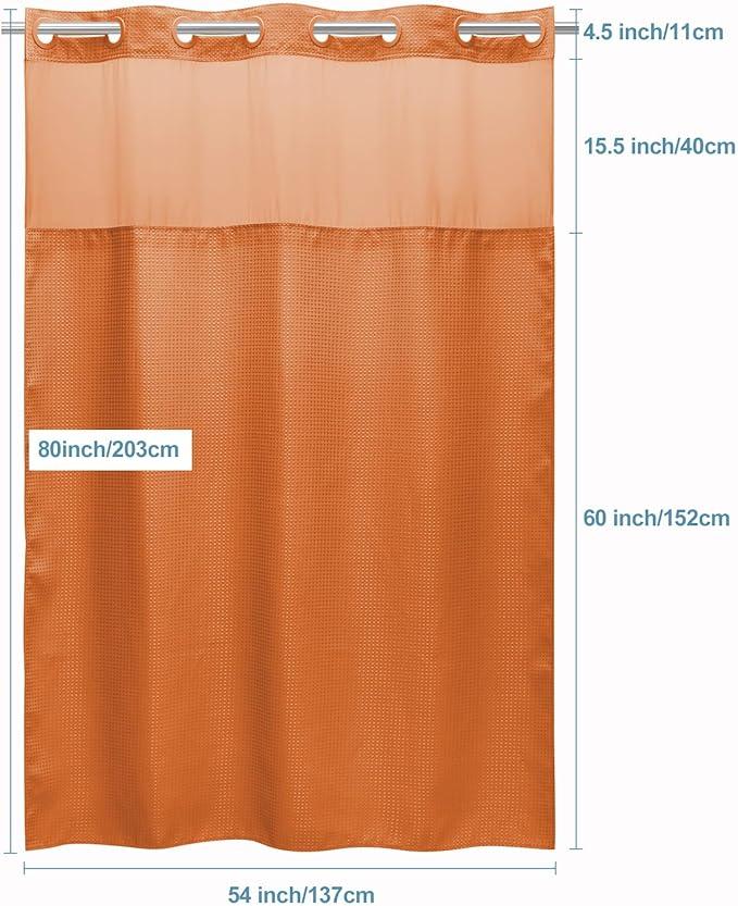 EUTXL Burnt Orange Stall No Hook Shower Curtain with Snap in Liner,230GSM Waffle Weave Shower Curtains for Bathroom,54W x 80H - ModernBath