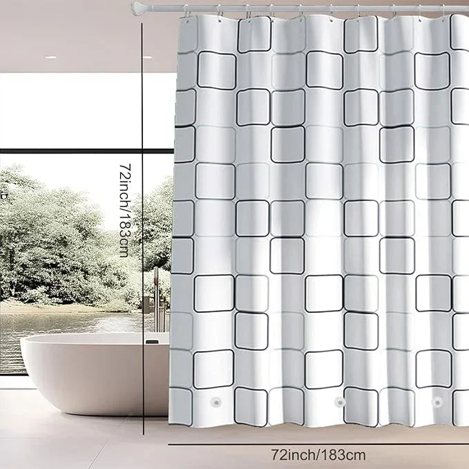 TIKABC Shower Curtain Liner, 4G PEVA Shower Liner, Plastic Waterproof Shower Curtains, with Grommet Holes and 3 Magnetic Weights(Black White Big Square) - ModernBath