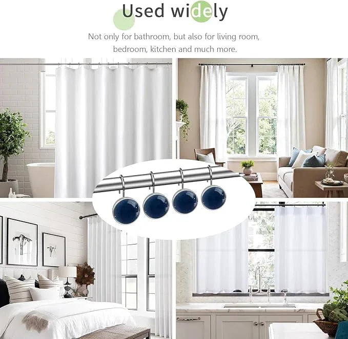 Navy Blue Shower Curtain Hooks Set of 12 Rustproof Metal Decorative Shower Hooks for Curtains Rods Solid Color Shower Curtain Rings for Bathroom Living Room Bedroom - ModernBath