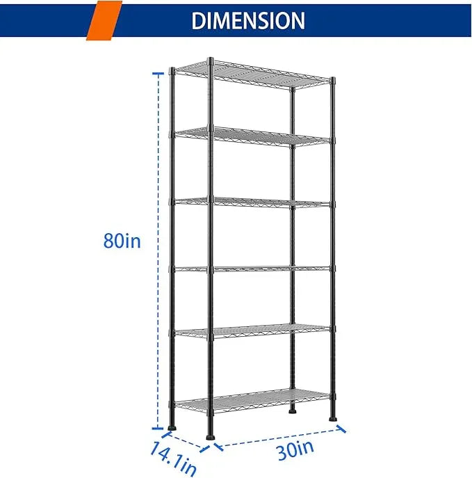 REGILLER 6-Wire Shelving Metal Storage Rack Adjustable Shelves,Standing Storage Shelf Units for Laundry Bathroom Kitchen Pantry Closet(Black,14.1" D x 30" W x 80" H) - ModernBath