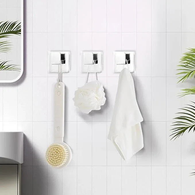 IBosins 4 Pack Towel Hooks Hand Towel Holder for Bathroom Wall Livingroom Bedroom Kitchen Closet Heavy Duty Stainless Steel Hook Hanger for Robe, Bath Towel, Coat (Square Polished Chrome) - ModernBath