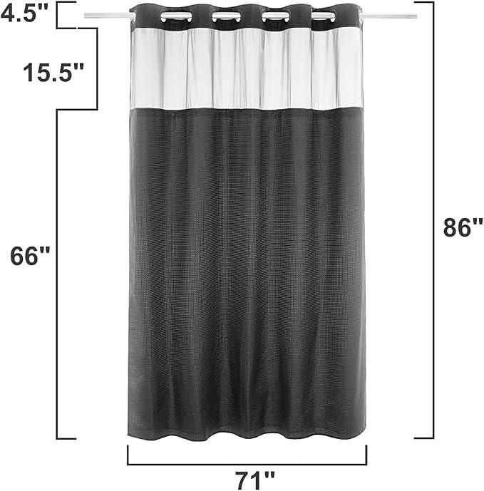 River Dream Heavyweight No Hooks Required Dotted Waffle Weave Shower Curtain with Snap in Liner -Extra Long 71W x 86H,Hotel Grade,Spa Like Bath Curtain,Graphite Grey - ModernBath