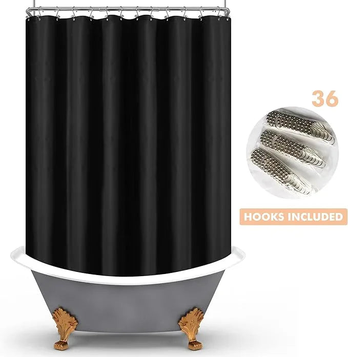 Mrs Awesome Black Clawfoot Tub Shower Curtain or Liner with 12 Magnets - Free 36 Hooks Included, Waterproof PEVA, 180" x 70", Black - ModernBath