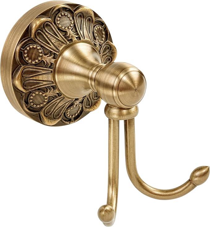 Antiuqe Brass Towel Hook, Brass Bathroom Robe Hook, Rustic Double Towel Hooks Bath Farmhouse Coat Clothes Hook Wall Mounted for Bathroom Kitchen Storage Vintage - ModernBath