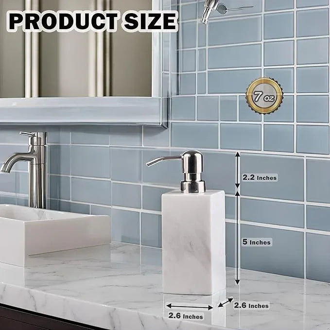 Hand Liquid&Lotion Soap Dispenser Pump Bottle Natural Marble for Kitchen Bathroom Countertop Laundry Room Holds Dish Soap Shampoo Laundry Liquid Shower Gel (Sir White) - ModernBath