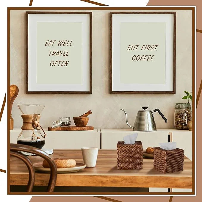 Kigley 2 Pcs Square Rattan Tissue Box Cover Boho Wicker Tissue Cube Box Cover 5.5'' x 5.5'' x 5.5'' Decorative Natural Wicker Hand Woven Napkin Box Holder Bathroom Office Car Accessories (Brown) - ModernBath