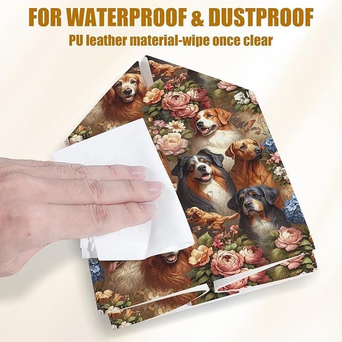 Dog Flower Tissue Box Cover 2PCS, Leather Tissue Box Holder Square Facial Paper Case Tissue Box Cube Organizer for Bathroom Bedroom Desk Office - ModernBath