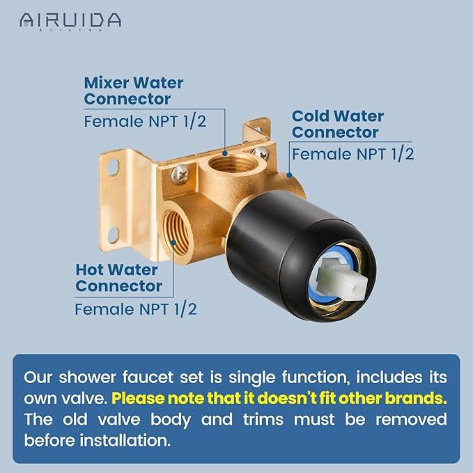 Airuida Shower Faucet Set Bathroom Rain Shower System 8 Inch Square Showerhead Single Function 1 Handle Trim Kit with Female Thread Rough-in Valve Cover Plate with H and C Labels Oil Rubbed Bronze - ModernBath