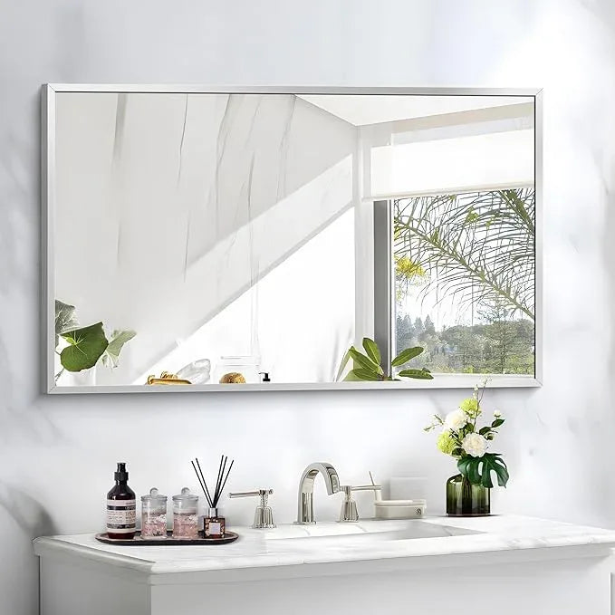 COFENY Silver Bathroom Mirror for Wall, 30x48 Inch Rectangle Mirrors with Metal Frame, Modern Vanity Wall Mirror Decor for Bathroom Living Room, Entryway Hangs Horizontal or Vertical - ModernBath