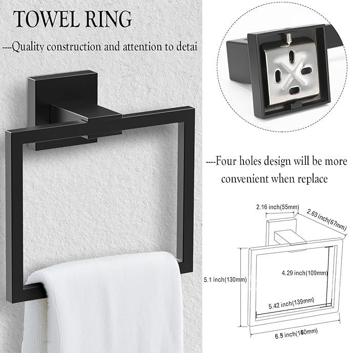 BOZWELL 4 Pieces Matte Black Bathroom Hardware Accessories Set Square Towel Racks for Bathroom 23.6 inch Stainless Steel Towel Bar Set Wall Mounted - ModernBath