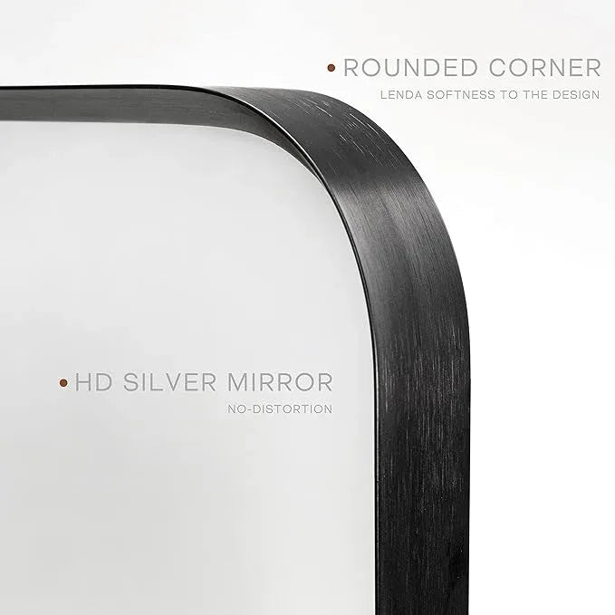 Minuover Wall Mount Mirror for Bathroom, Brush Black Metal Framed Rounded Corner Rectangular Vanity Mirror (20" x 30", Black) - ModernBath