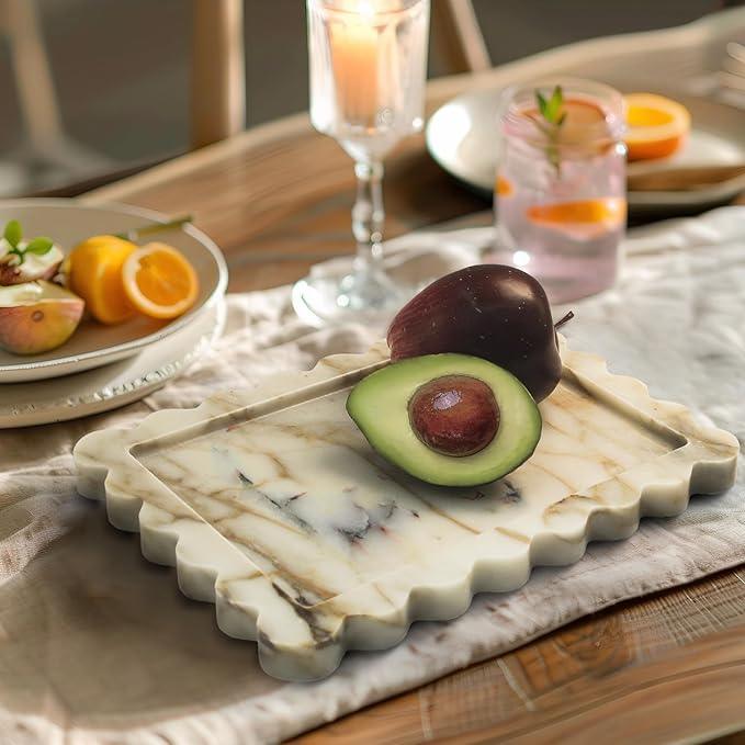 YMXYJM Genuine Calacatta Viola Scalloped Marble Tray, Real Natural Marble Stone Tray, Luxury Decorative Trays for Bathroom, Dresser, Vanity, Kitchen, Home Decor, 10.6" x 8", Calacatta Gold - ModernBath