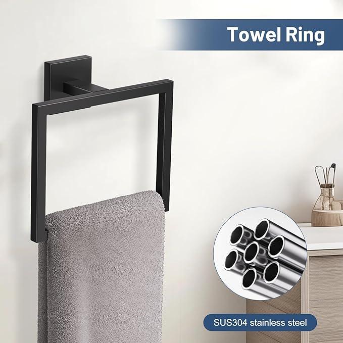 TURS 5-Pieces Matte Black Bathroom Hardware Accessories Set 23.6" Towel Bar Set Wall Mounted Square Toilet Paper Holder with Shelf Stainless Steel - ModernBath
