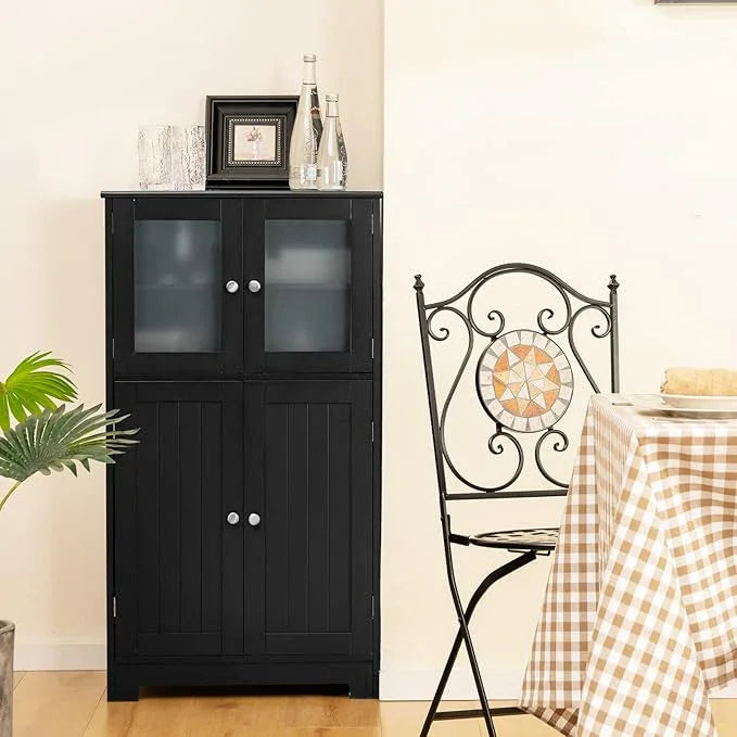 GOFLAME Bathroom Storage Cabinet, Freestanding Storage Cabinet with 4 Doors, Wooden Kitchen Cupboard with Adjustable Shelf, Buffet Sideboard, Multipurpose Home Organizer for Bathroom, Kitchen, Black - ModernBath