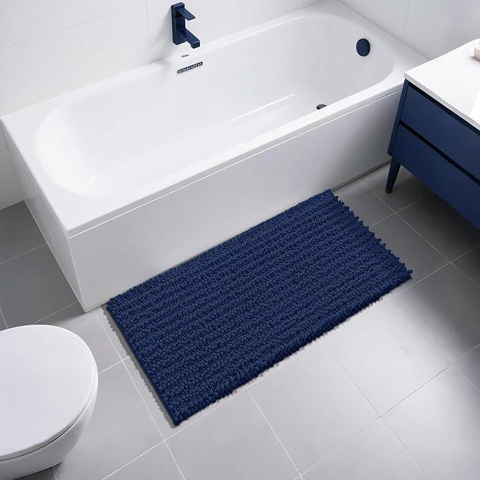 Yimobra Long Bathroom Rugs Non Slip Washable 44x24 Inch - Ultra Soft Absorbent Chenille Bath Mat, Quick Dry Shaggy Floor Carpet for Tub Shower, Navy Blue Home Decor Accessories - ModernBath