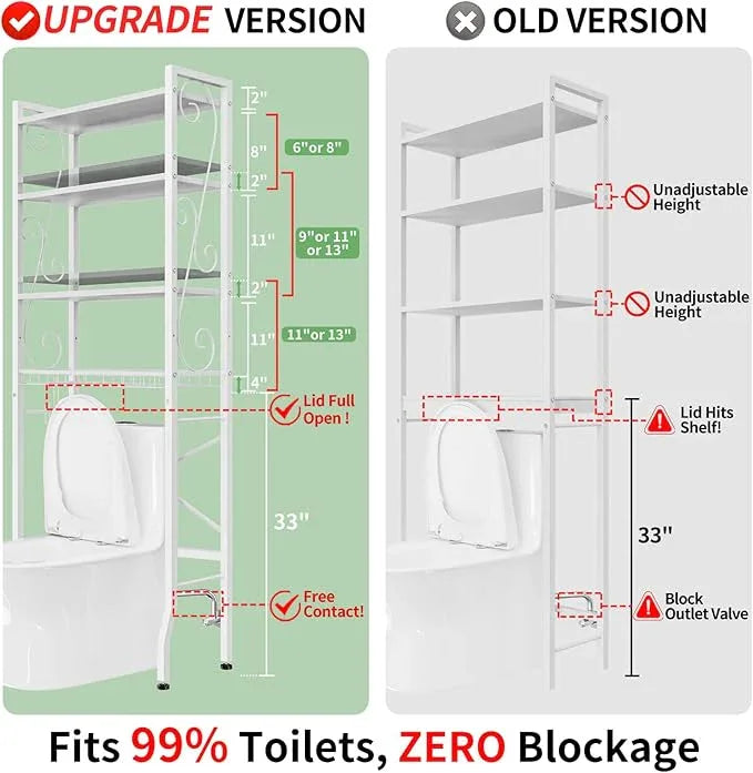 Over-The-Toilet Storage Rack 4-Tier,Bathroom Organizer Shelf Over Toilet,Adjustable Wooden Shelves and Basket,Freestanding Above Toilet Shelve,Space Saver for Rooms(White Rack-White Shelves) - ModernBath