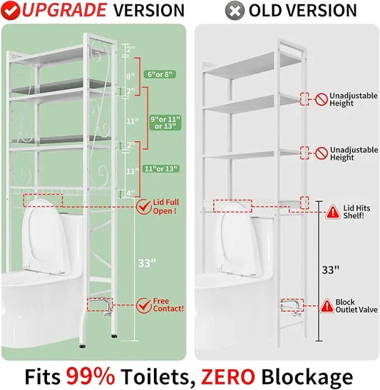 Over-The-Toilet Storage Rack 4-Tier,Bathroom Organizer Shelf Over Toilet,Adjustable Wooden Shelves and Basket,Freestanding Above Toilet Shelve,Space Saver for Rooms(White Rack-White Shelves) - ModernBath